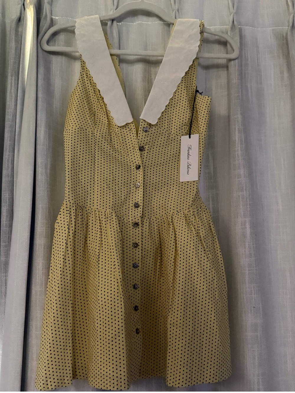 Frankie's Bikinis Marley Yellow Polka Dot Mini Dress with White Scalloped Collar - Picture 3 of 3
